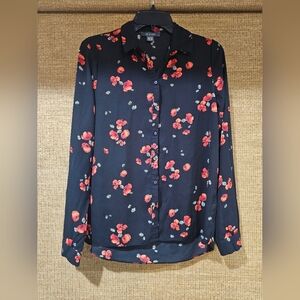 Primark Black and Red Floral Button Down Shirt